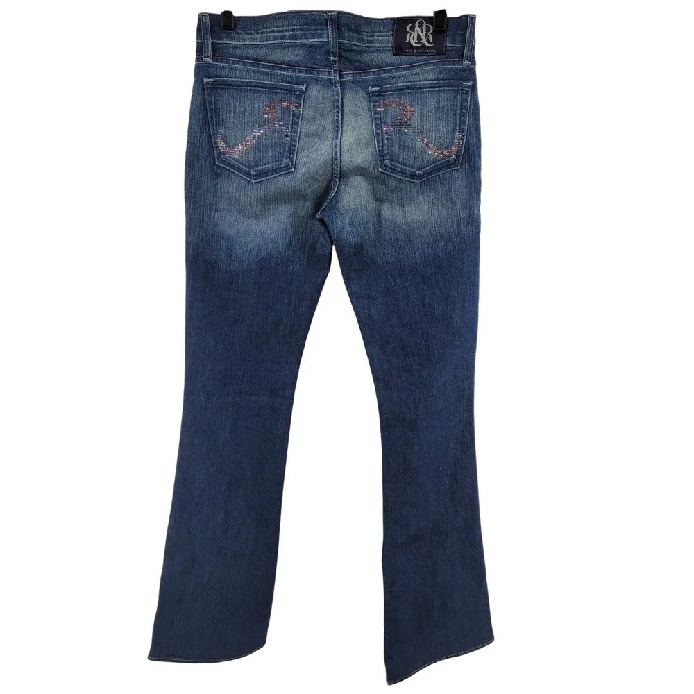 Rock & Republic Kassandra Blue Bootcut Jeans‎ Size 29 Rhinestone Back Pocket USA